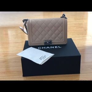 Authentic CHANEL Calfskin New Medium Boy Bag